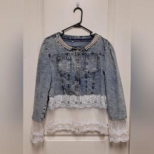 Pearl Embellished Jacket with Lace Trim
